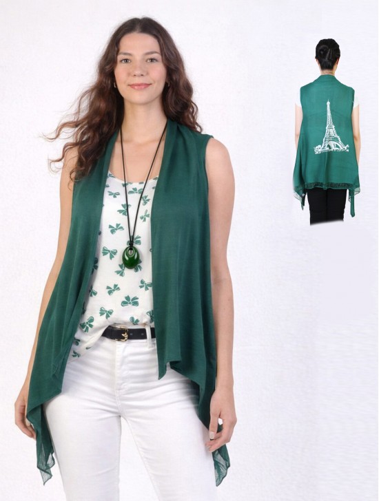 Patterned Printed Fashion Tops W/ Coconut Buttons, Cardigan and Gemstone Necklace Set (CL1142+CL1678+M035)